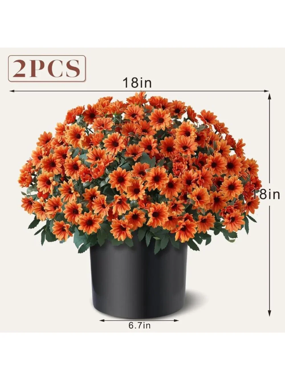 Set of 2 Fall Daisy Topiary Ball Trees - Vibrant Orange Fake Mums for Porch